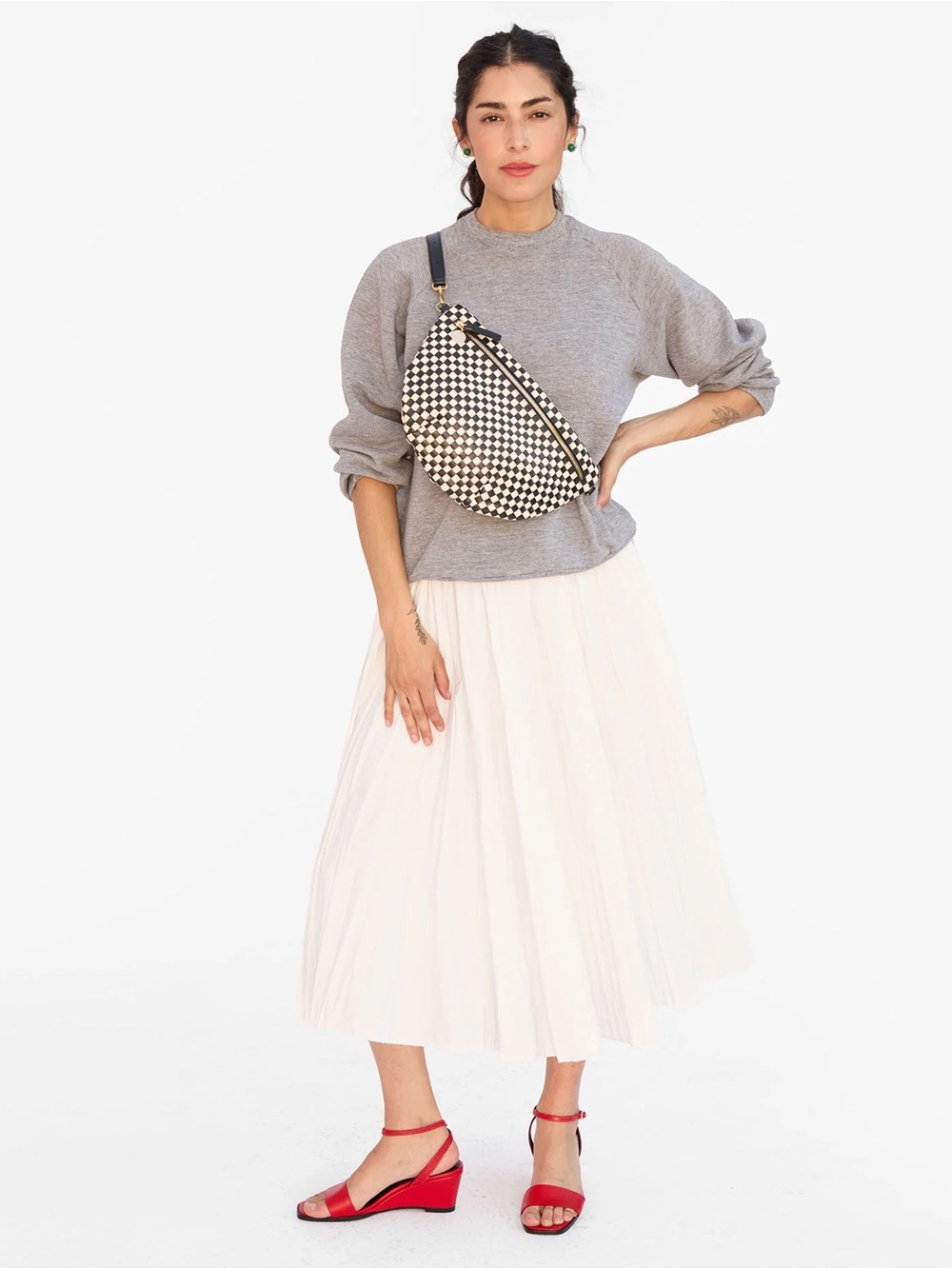 Clare V. Black/Cream woven checkered Grande Fanny NWT - Picture 3 of 8